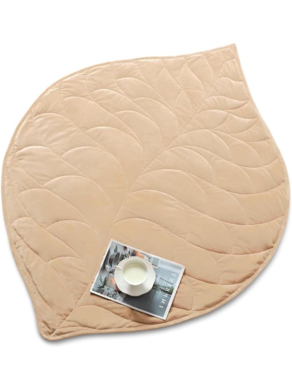 Cozy 7 lb Weighted Lap Blanket for Adults, 41"x53", Leaf Pattern, Khaki Color
